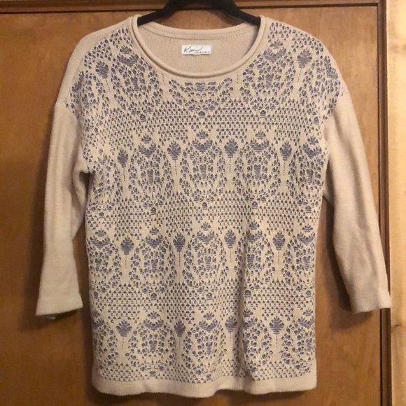 Kim Rogers Sweaters - Kim Rogers lightweight 3/4 sleeve blue and cream sweater